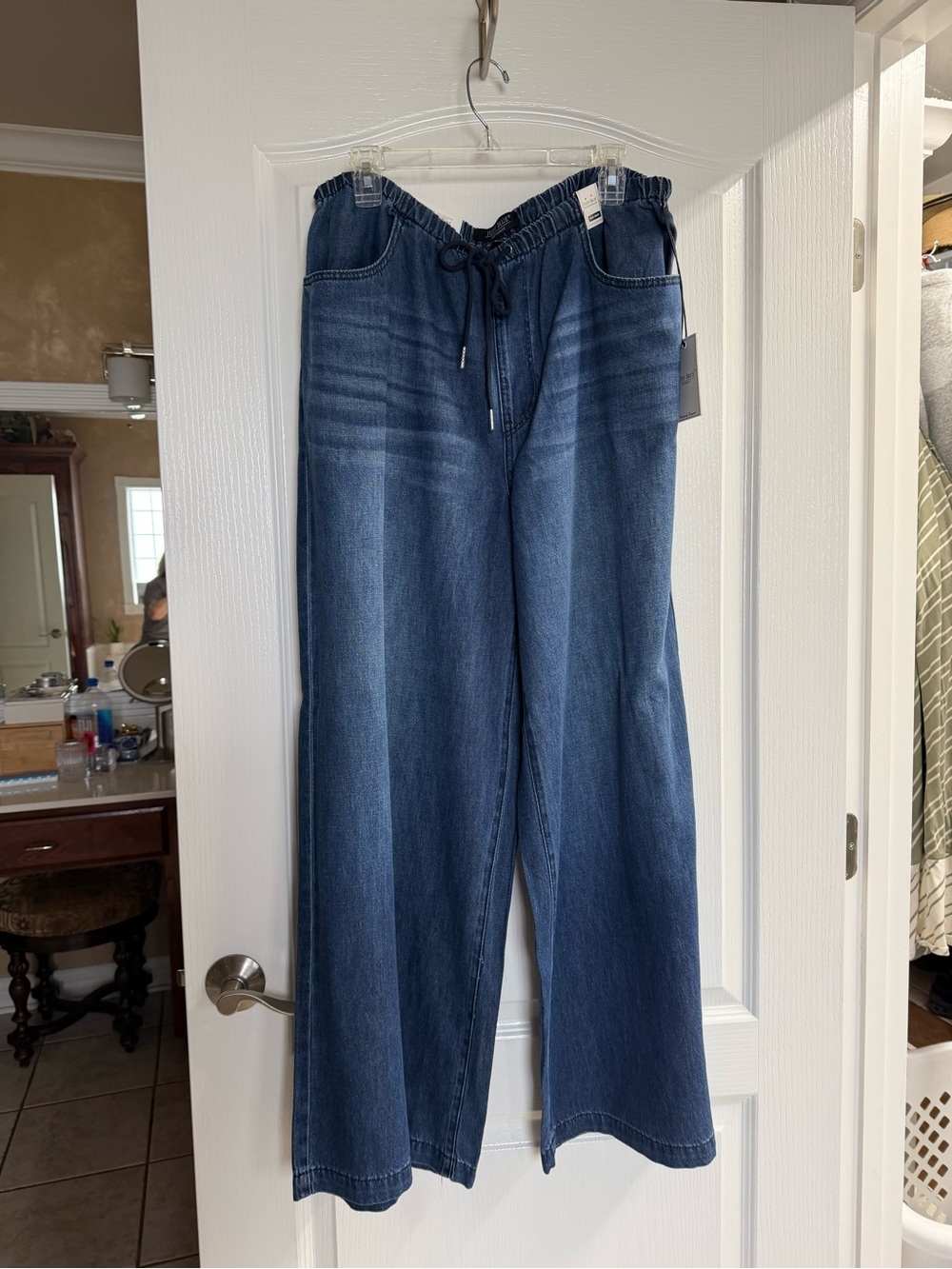 Judy Blue Dark Blue Wide-Leg Drawstring Jeans